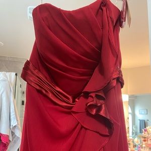 David’s Bridal Red Long Strapless chiffon dress size 8